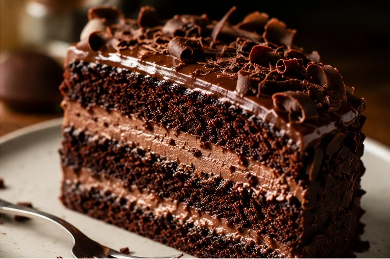 Fatia de bolo de chocolate com recheio